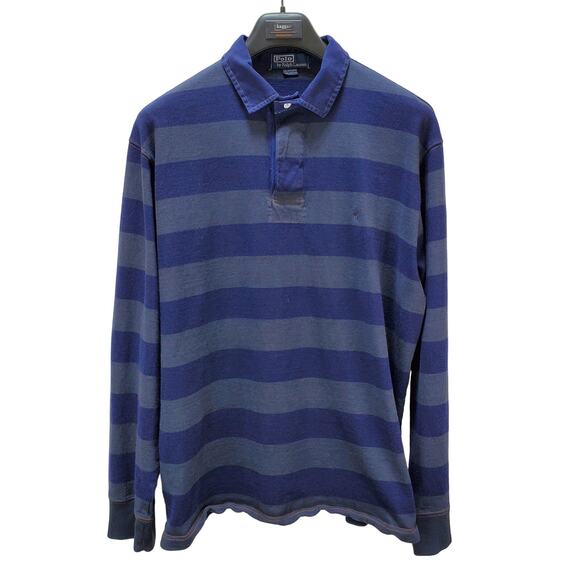 Vintage Polo by Ralph Lauren Shirt Men XXL Collared Long Sleeve Stripe Blue Grey - Picture 1 of 12